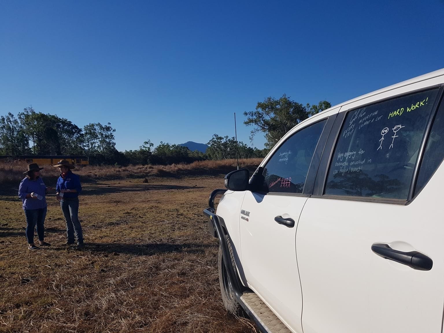 Feedback written on a ute during a stakeholder workshop Renée helped to facilitate in Collinsville