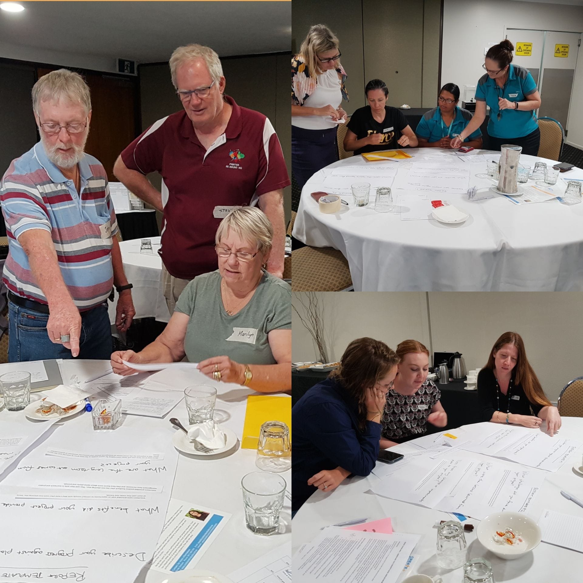 Volunteering NQ members doing a practical workshop exercise at grant writing training course run by Renée Madsen of Create and Evaluate.